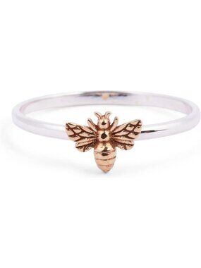 Modern Insect Theme Stackable Ring - Sterling Silver & Bronze Jewelry Gift for